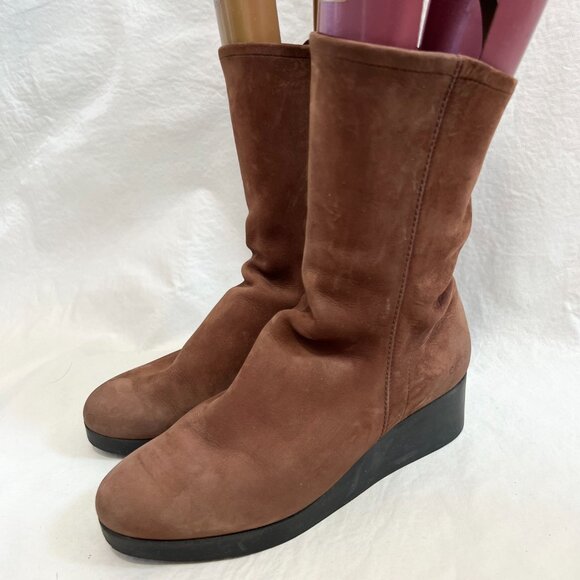 Arche boots hazelnut brown nubuck leather wedge high heel mid calf 38 7 zip up - Picture 3 of 12